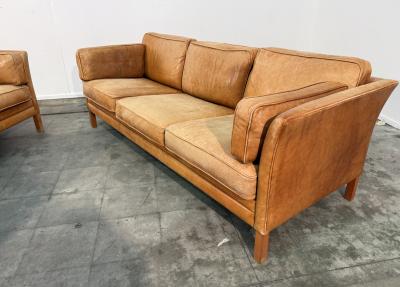  Mogens Hansen Pair of Three Seat Leather Sofas in Original Leather by Mogens Hansen