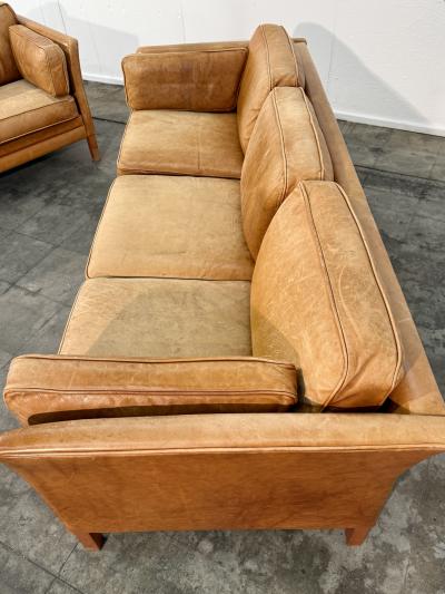  Mogens Hansen Pair of Three Seat Leather Sofas in Original Leather by Mogens Hansen