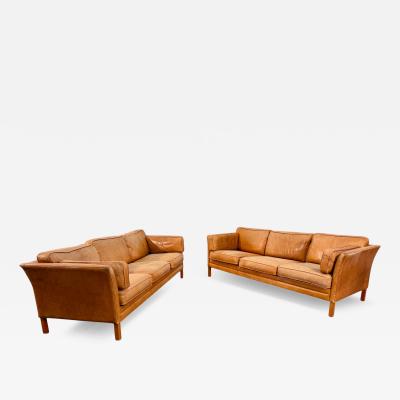  Mogens Hansen Pair of Three Seat Leather Sofas in Original Leather by Mogens Hansen