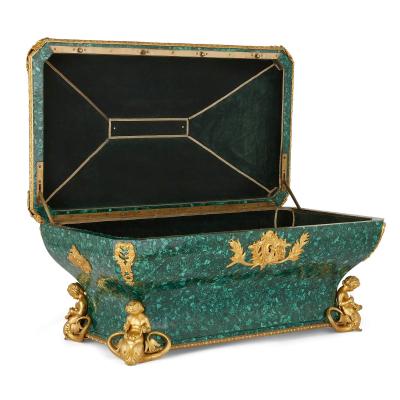  Monbro Fils Ain Antique gilt bronze and malachite casket by Monbro Fils Ain 
