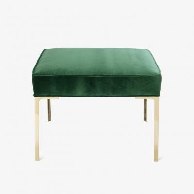  Montage Astor Square Brass Ottoman in Emerald Velvet by Montage