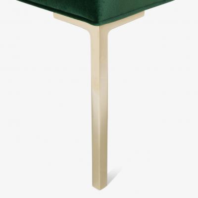  Montage Astor Square Brass Ottoman in Emerald Velvet by Montage