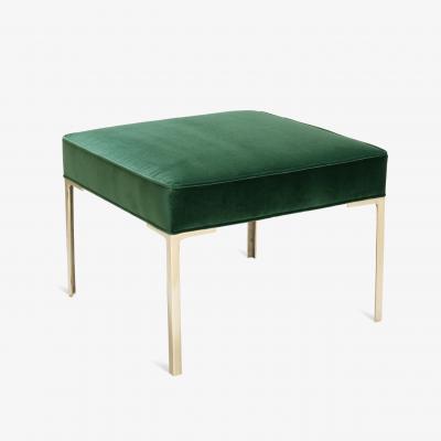  Montage Astor Square Brass Ottoman in Emerald Velvet by Montage