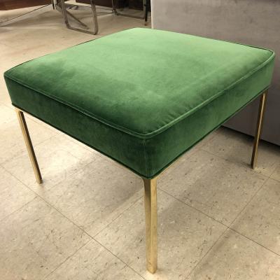  Montage Astor Square Brass Ottoman in Emerald Velvet by Montage