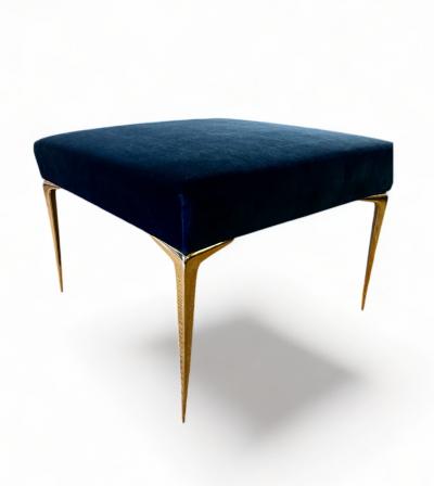  Montage Colette Ottoman in Navy Velvet and Solid Brass Stiletto Legs by Montage