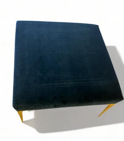  Montage Colette Ottoman in Navy Velvet and Solid Brass Stiletto Legs by Montage