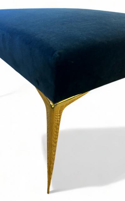 Montage Colette Ottoman in Navy Velvet and Solid Brass Stiletto Legs by Montage