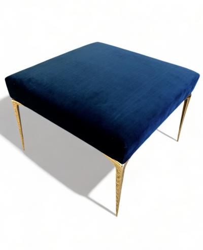  Montage Colette Ottoman in Navy Velvet and Solid Brass Stiletto Legs by Montage