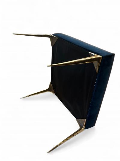  Montage Colette Ottoman in Navy Velvet and Solid Brass Stiletto Legs by Montage