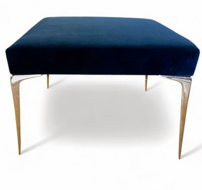  Montage Colette Ottoman in Navy Velvet and Solid Brass Stiletto Legs by Montage