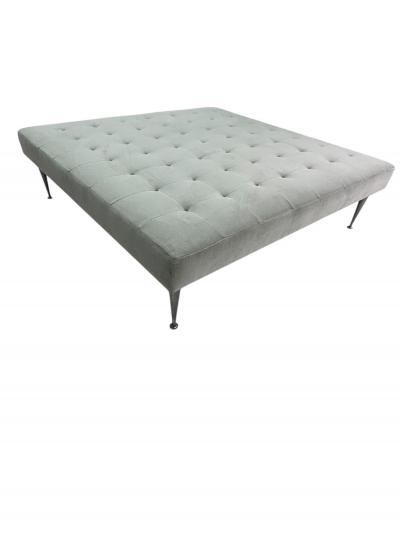  Montage Oversized Tufted Square Ottoman in Light Gray Velvet with Solid Cast Steel Legs