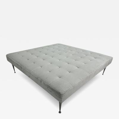  Montage Oversized Tufted Square Ottoman in Light Gray Velvet with Solid Cast Steel Legs