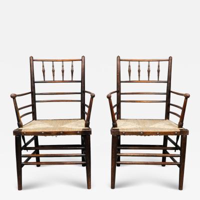  Morris Co Attributed to Philip Webb Rare pair of large Sussex Armchairs fully restored