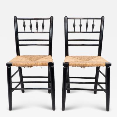  Morris Co Morris Co attr to Philip Webb Aesthetic Movement pair rush seat Sussex chairs