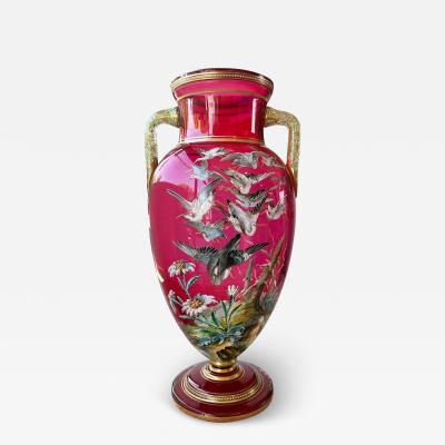  Moser A Very Large Moser Gilt Enameled Ruby Red Glass Two Handled Vase Circa 1900