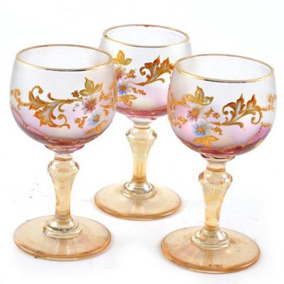  Moser Antique Moser Enameled Vine Glasses Set 3