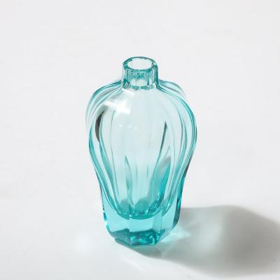  Moser Art Deco Faceted Cut Crystal Vase in Aquamarine Hue signed Moser