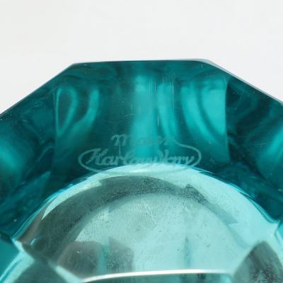  Moser Art Deco Faceted Cut Crystal Vase in Aquamarine Hue signed Moser