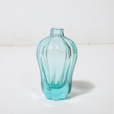  Moser Art Deco Faceted Cut Crystal Vase in Aquamarine Hue signed Moser