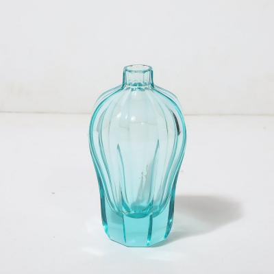  Moser Art Deco Faceted Cut Crystal Vase in Aquamarine Hue signed Moser