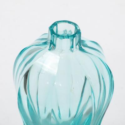  Moser Art Deco Faceted Cut Crystal Vase in Aquamarine Hue signed Moser
