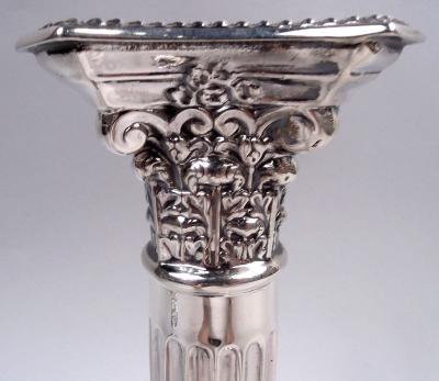  Moses Salkind Co Pair of English Neoclassical Sterling Silver Column Candlesticks 1933