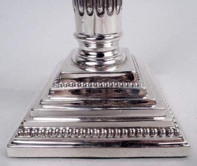  Moses Salkind Co Pair of English Neoclassical Sterling Silver Column Candlesticks 1933