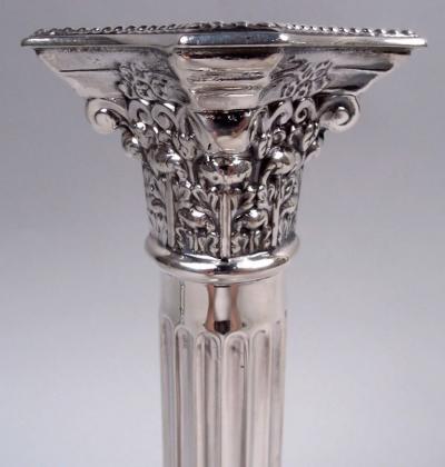  Moses Salkind Co Pair of English Neoclassical Sterling Silver Column Candlesticks 1933