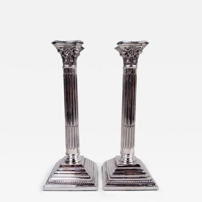  Moses Salkind Co Pair of English Neoclassical Sterling Silver Column Candlesticks 1933