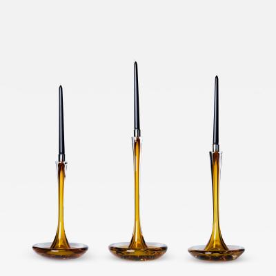  Moshe Bursuker Moshe Bursuker Set of 3 Amber Glass Candleholders 2024