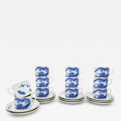  Mottahedeh Set of Eleven Mottahedeh Blue Dragon Coffee Cups and Saucers