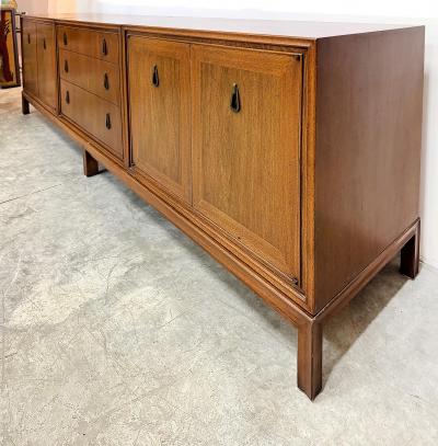  Mount Airy Furniture Company Monumental Mount Airy Mid century Modern Credenza in Walnut and Brass