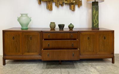  Mount Airy Furniture Company Monumental Mount Airy Mid century Modern Credenza in Walnut and Brass