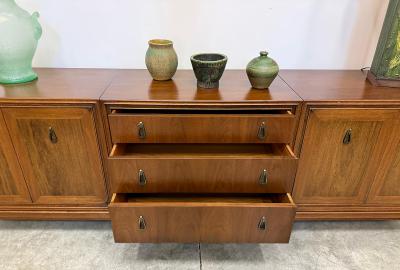  Mount Airy Furniture Company Monumental Mount Airy Mid century Modern Credenza in Walnut and Brass