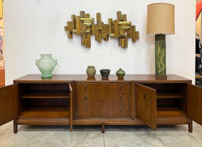  Mount Airy Furniture Company Monumental Mount Airy Mid century Modern Credenza in Walnut and Brass