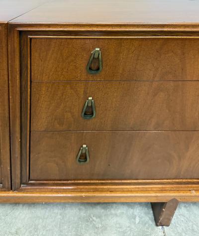  Mount Airy Furniture Company Monumental Mount Airy Mid century Modern Credenza in Walnut and Brass