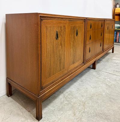  Mount Airy Furniture Company Monumental Mount Airy Mid century Modern Credenza in Walnut and Brass