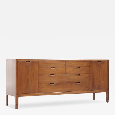  Mount Airy Furniture Company Mount Airy Janus Mid Century Walnut 14 Drawer Lowboy Dresser