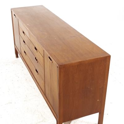  Mount Airy Furniture Company Mount Airy Janus Mid Century Walnut 14 Drawer Lowboy Dresser