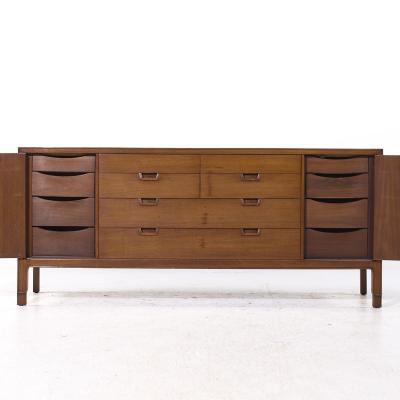  Mount Airy Furniture Company Mount Airy Janus Mid Century Walnut Lowboy Dresser