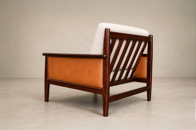  Moveis Fatima Brazilian Modern Armchair in Rosewood Leather Linen Fatima 1960s