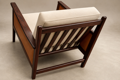  Moveis Fatima Brazilian Modern Armchair in Rosewood Leather Linen Fatima 1960s