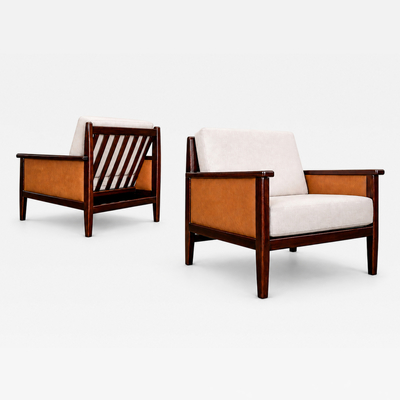  Moveis Fatima Brazilian Modern Armchair in Rosewood Leather Linen Fatima 1960s