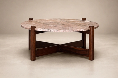  Moveis Fatima Brazilian Modern Coffee Table in Rosewood Pink Granite F tima 1960s