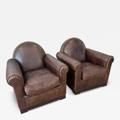  Mulholland Brothers Pair of Art Deco Style Leather Club Chairs by Mulholland Brothers