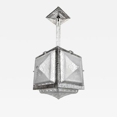  Muller Fres Luneville French Art Deco Pendant Chandelier Signed by Muller Ferers