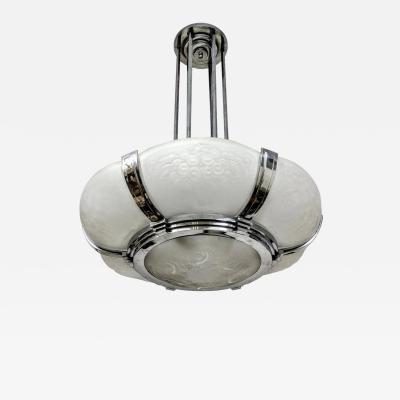  Muller Fres Luneville French Art Deco Pendant Chandelier Signed by Muller Freres Luneville