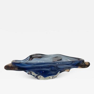  Murano 1960s Murano Blue Art Glass Sculptural Dish Modern Organic Form ITALY