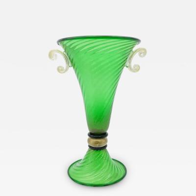  Murano 5 Gabbiani Venezia Glass Urn Vase with Gold Infused Handles Italy