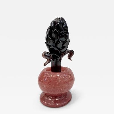  Murano Glass 2000 Italian Dark Purple Murano Art Glass Artichoke Flower Plant in Red Pink Pot